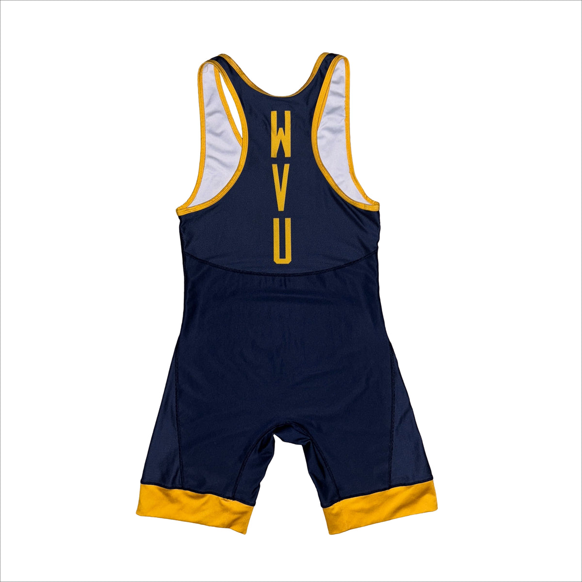 West Virginia team issued wrestling singlet, back