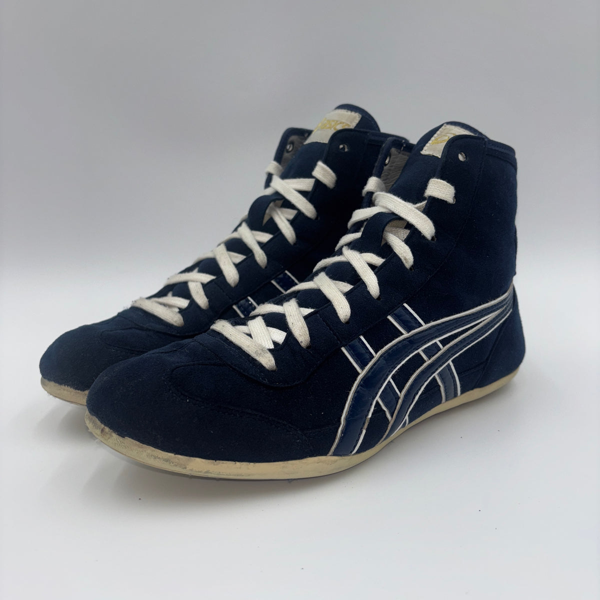 Asics Exeos OG wrestling shoes navy white, side profile